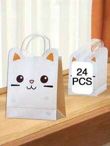 24/72个装设计师款可爱猫咪礼品袋，3D猫耳设计手提袋，生日派对礼品袋，婚礼礼品袋，派对回礼袋 - 彩色 - 查看 3