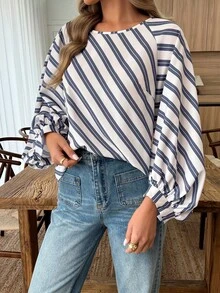 Louniche Áo thun nữ tay raglan kẻ sọc dáng suông, cỡ tiêu chuẩn, thích hợp cho kỳ nghỉ xuân hè. - Nhiều màu - Xem 5