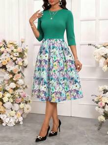 SHEIN Lady 女士度假连衣裙 - 綠色 - 查看 3