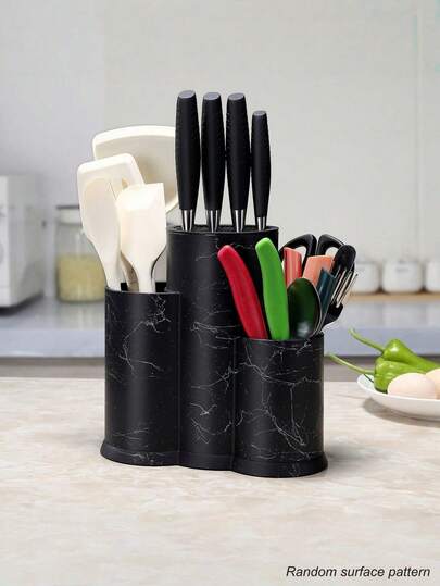 1 cái màu đen, giá đỡ dao đa năng 3 trong 1 an toàn cho mặt bàn bếp, dụng cụ sắp xếp tiết kiệm không gian để đựng dao kéo, đũa, đồ dùng nhà bếp, dụng cụ gia đình hiện đại.