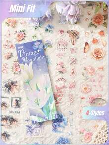 1张花卉日记语录剪贴贴纸创意贴纸书花卉素材贴纸DIY日记贴纸书 - 套裝 - 查看 1