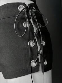 EgrlEra Women's Punk Sexy Lace-Up Shorts - Black - View 1