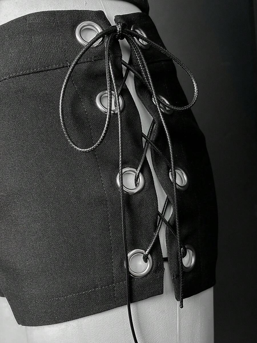 EgrlEra Women's Punk Sexy Lace-Up Shorts - Black - View 1