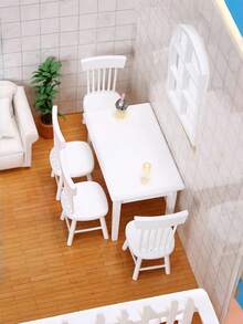 娃娃屋迷你白色餐桌椅套装，一张桌子四把椅子迷你家具模型，卧室场景展示品，复古餐桌，书桌装饰，家居装饰，手工艺品，复古家居装饰模型，节日礼物，生日礼物，圣诞节，万圣节，为生活增添色彩。 - 白色 - 查看 5