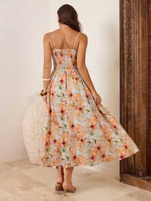 Enchnt 女士印花褶皱腰身优雅度假连衣裙 - 彩色 - 查看 2