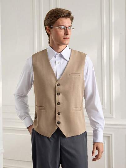 Officeau Men's Single-Breasted Business Casual Vest (Shirt And Tie Not Included) Dress For Men Dress Shirt With Vest For Men Classy For Men Fashion