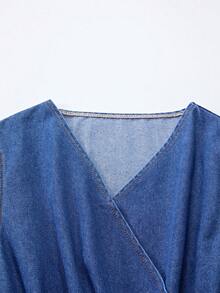 GlowEve Women's V-Neck Ruched Casual Everyday Date Denim Dress - Blue - View 4