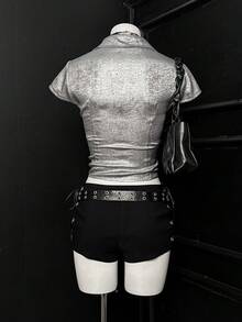 EgrlEra 性感朋克风发光面料衬衫 - 灰色 - 查看 2