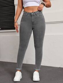 Flexra Women's Casual Washed Slim Fit Denim Jeans - Light Grey - View 5