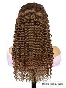 Chocolate Brown Color #4 Deep Wave Lace Front Wig Human Hair 13X4 Transparent Curly Human Hair Wigs Lace Front 180% Density Brazilian Virgin Wigs Pre Plucked With Baby Hair - S4 - View 3