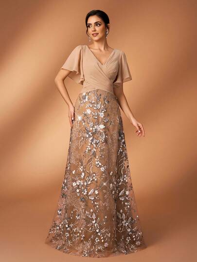 Serin Đầm tay bồng sang trọng, thêu chỉ vàng và bạc tinh tế, thích hợp cho đám cưới, tiệc tùng, lễ hội, cô dâu, mẹ cô dâu và các dịp trang trọng.