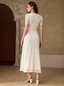 MOTF PREMIUM ELEGANTES DAMEN-KLEID MIT KONTRASTSPITZE UND PERLENBESATZ - Weiss - Übersicht 4