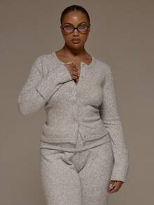 MUSERA Top de manga larga con botones tejido, ideal para el invierno, Año Nuevo, salidas, fiestas de noche y eventos - Gris - Ver 5