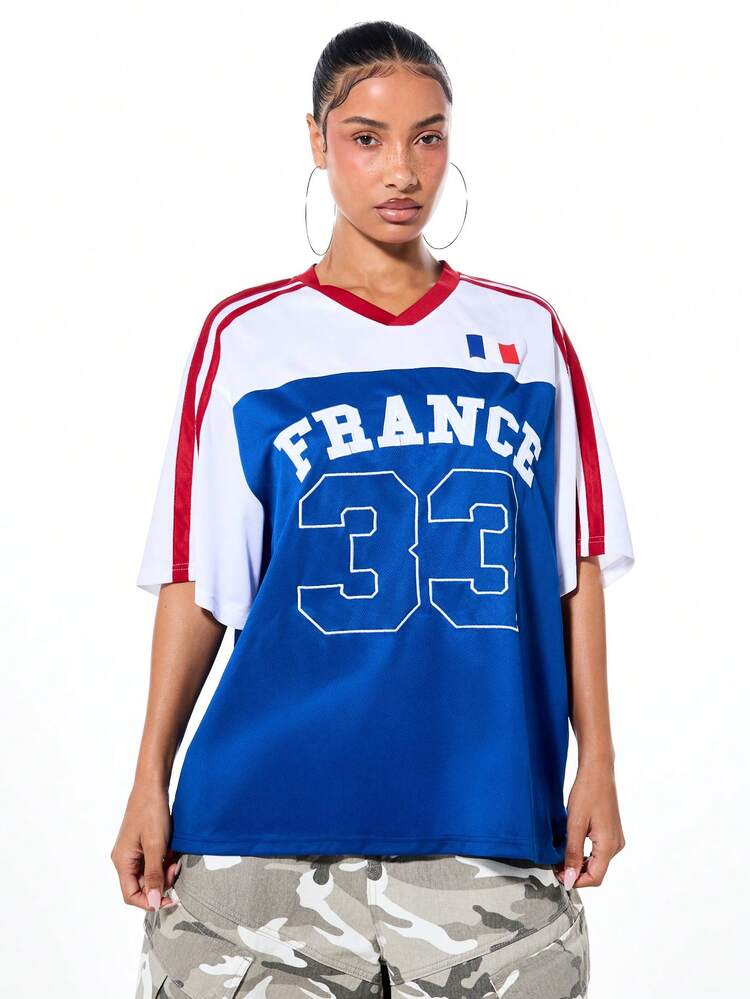 SUMWON WOMEN Oversized France 33 Mesh V-Neck Top