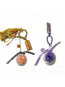 1pc Preserved Flower Car Keychain, A Creative Preserved Flower Plastic Ball, A Valentine'S Day Gift (For Your Best Friend Or Lover). - Multicolor - View 1