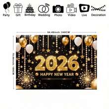 1件2026新年快乐金色黑色数字横幅，气球风格2026设计 - 大型金色2026数字，适用于派对背景、墙面装饰和新年除夕活动 - 薑色 - 查看 3