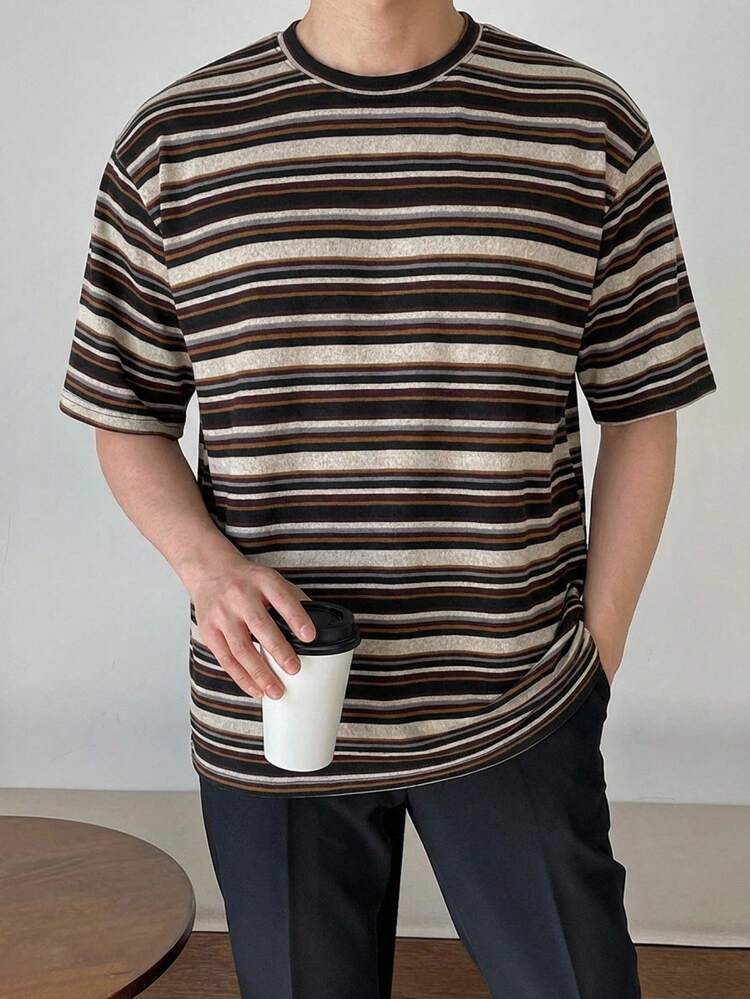 Striped Colorful Short Sleeve T-Shirt For Men, Summer