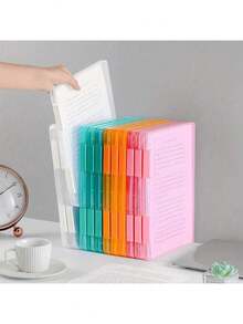 Caja de archivo de plástico transparente, caja de almacenamiento portátil y resistente al agua de varias capas, adecuada para oficina, escuela y uso doméstico - Almacenamiento de archivos de doble cara con etiquetas temáticas, caja de almacenamiento y organización - Multicolor - Ver 7