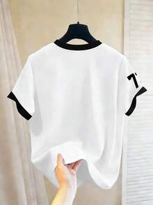 Chillumni 男女皆宜的经典黑白西部牛仔马匹图案+73号圆领T恤，百搭复古休闲简约圆领上衣 - 彩色 - 查看 2