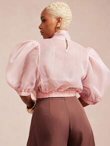 Vixey Sheer Organza Exaggerated Bow Petal Sleeve Top - Hot Pink - View 2