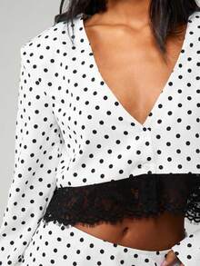 MISSGUIDED Polka Dot Two Piece Outfit With Lace Trim Button Front Crop Top And Maxi Skirt Set - White - View 6