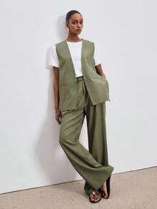 ATUI Studio Women's 2-Piece Linen Blend Outfit – Sleeveless Vest & Pants Set, Summer Vacation Coord Set 2026 - Khaki - View 7