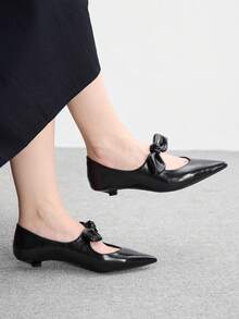 CUCCOO BIZCHIC Ballet Lace-Up Straps Pointed Kitten Heel Stiletto High Heels Shoes Leather Shoes - Black - View 5