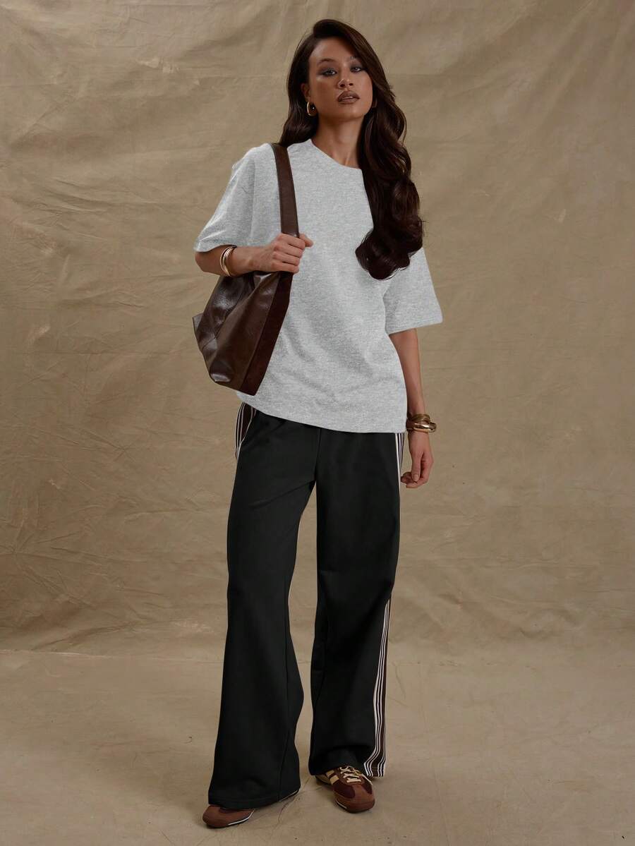 MUSERA Kaos Longgar Ukuran Besar dengan Kerah Bulat, Kasual untuk Sehari-hari, Cocok untuk Musim Gugur, Kembali ke Sekolah, Musim Dingin, Natal, Musim Semi, dan Musim Panas. - Light Grey - View 1