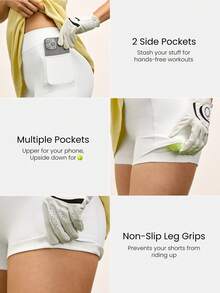 GLOWMODE 莫代尔三角插片，Swing Smart吸汗速干面料，侧边口袋，防滑握把，网球男童短裤，适合网球、高尔夫、匹克球等运动，日常穿着。 - 白色 - 查看 4