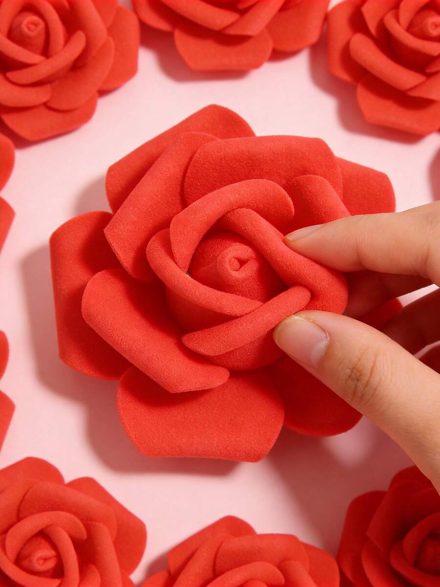 100 PCS Pink PS Foam Artificial Flowers Simple Minimalist Home Decor Bouquet For Wedding Party Centerpiece Valentine Anniversary Decoration Spring Floral Arrangements Rustic Decor Wedding Supplies - Red - View 1