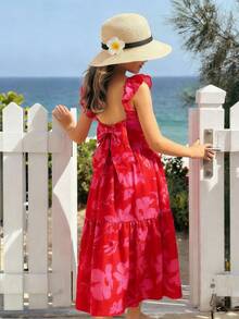 Emery Rose Kids Emery Rose Kids Tween Girls/Young Girls Ditsy Floral Spaghetti Strap Backless Dress Tween Girl Hibiscus Dress Hot Pink Tween Girl Dress Open Back Tween Girl Dress Tween Girl Floral Dress Girls Tiered Dress Girls Summer Dress Open Back Dress For Tween Girl Tween Girl African Dresses For Girls Hibiscus Dress Tween Girl Lilo Dress For Tween Girl Tween Girl Open Back Dress Girls African Dress - Red - View 5