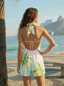 CAJUNI Mono con estampado de paisaje tropical, serie de vacaciones tropicales - Multicolor - Ver 2