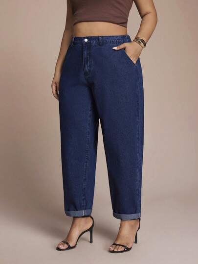 SHEIN Tall CURVE 大码休闲高腰百搭通勤牛仔裤