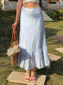 Livesso Beach Party Vacation Summer Ruffled Hem Women's Skirt - Blue - View 5