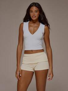 MUSERA V领深V罗纹无袖修身露脐上衣 春夏假日日常可爱基础款必备休闲款 - 淺藍色 - 查看 5