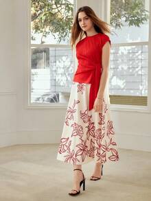 MOTF PREMIUM WOMEN'S TEXTURED KNIT TIE-FRONT T-SHIRT, SPRING/SUMMER - Red - View 5