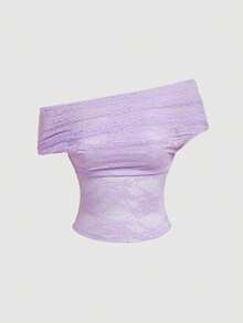 SHEIN MOD 1件优雅纯色蕾丝女士吊带背心 - 紫色 - 查看 6