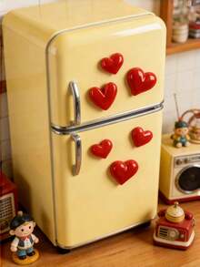 6Pcs 3D Heart Fridge Stickers, Cute Love Shape Home Kitchen Office Decor Accessories, Non-Magnetic Adhesive Decals, Gift For Friends - multicolor - View 4