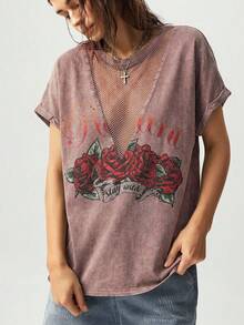 Bohemela Camiseta de cuello redondo de punto de unicolor estilo occidental lavada para mujer, verano - Marrón - Ver 3