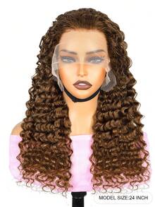 Chocolate Brown Color #4 Deep Wave Lace Front Wig Human Hair 13X4 Transparent Curly Human Hair Wigs Lace Front 180% Density Brazilian Virgin Wigs Pre Plucked With Baby Hair - S4 - View 7