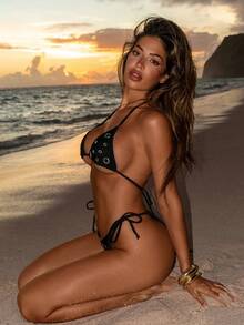 Swim SXY Women's 2026 Spring/Summer New Sexy Halter V-Neck Backless Micro Triangle Bikini Swimwear 2-Piece Set Bikinis Set For Women Bikini Swimsuit Set Black Bikini With Grommets Cute Swimsuits For Women Bathing Suits For Women - Black - View 7