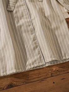 Men's Striped Robe With Belt, Loungewear - Khaki - View 5