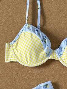 Swim Mod 3pcs Women's Random Print Spaghetti Strap Underwire Bikini Set, Spring/Summer - Multicolor - View 4