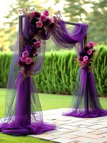 1pc Deep Purple Sheer Fabric Wedding Arch - Large Romantic Voile Decor, Suitable For Ceremony, Reception And Party Decorations, Perfect Choice For Wedding Season And Party Decorations - Dark Purple - View 2