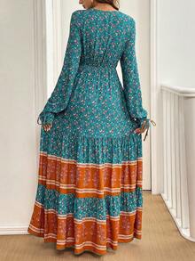 Breezaya 休闲拼布全印花短袖连衣裙长款女装 - 綠色 - 查看 2