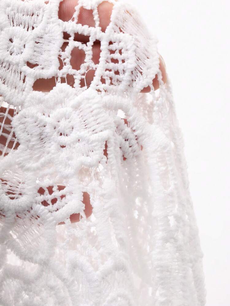 Women's Casual Vacation Style Lace Patchwork Wide Leg White Pants, Spring/Summer