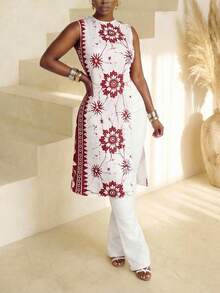 BamGleam Chaleco largo sin mangas con estampado floral bohemio de moda para mujer en verano - Multicolor - Ver 1