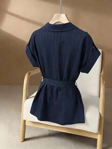 GlowEve 海军蓝系带腰带休闲女式风衣 - 藏蓝色 - 查看 2