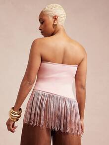 Vixey Brushed Jersey Fringe Hem Strapless Tube Top - Baby Pink - View 5