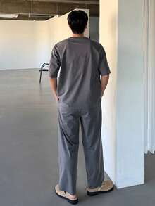 DAZY Men's Distressed Gray Letter Print Short Sleeve T-Shirt And Pants Set, Summer - Grey - View 2